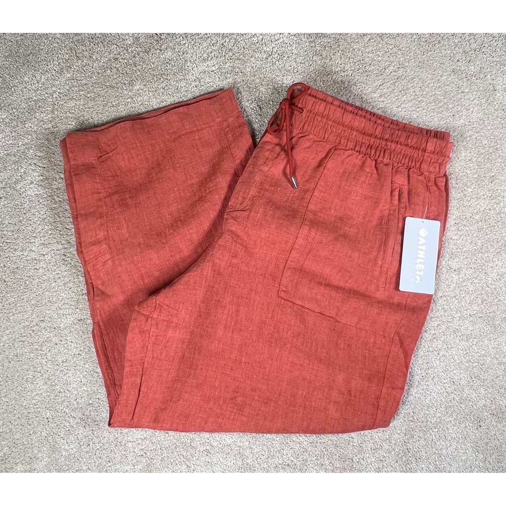 Athleta Retreat Linen Wide Leg Pant 22 Terracotta Red High Rise New NWT Summer - Picture 11 of 11